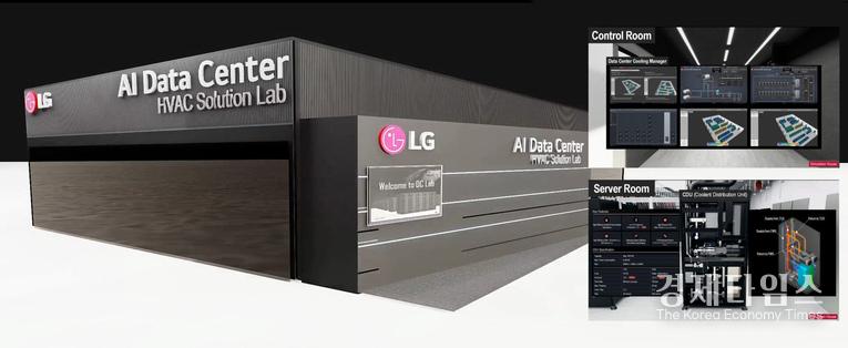 LG전자가 보유한 냉각 솔루션과 친환경 열회수 시스템, 고효율 직류(DC) 전력 솔루션 등을 활용해 가상으로 구축한 AI 데이터센터 모습./사진=LG전자