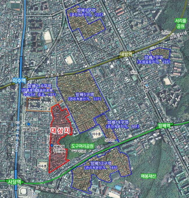 서초구 방배동 528-3번지 일대 재건축 대상지 위치도 (자료=서울시)