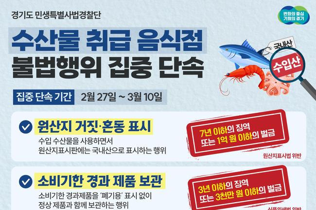 수산물 취급 음식점 불법행위 집중 단속 포스터 (사진제공=경기도청)
