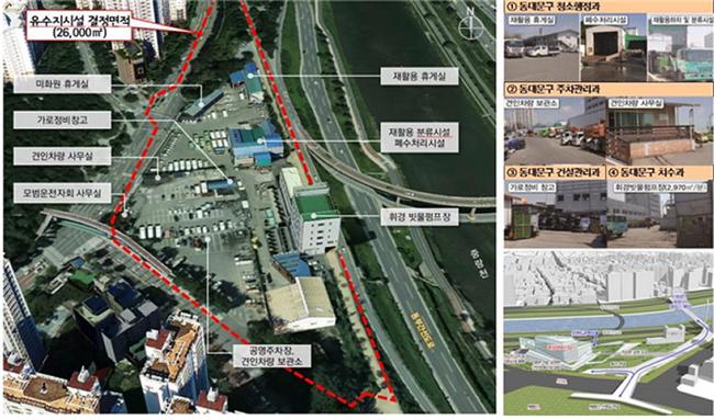 동대문구 휘경유수지 일대 수변문화거점 조성. 유수지 복합개발(문화 · 체육 · 공원 등) 및 배봉산과 중랑천 연계한 수변감성공간 조성
