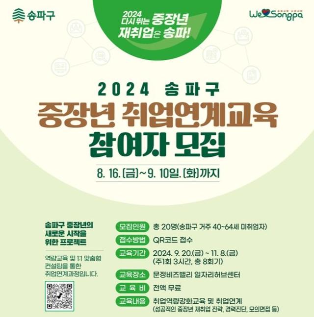 송파구, 중장년 재취업 교육생 모집 포스터