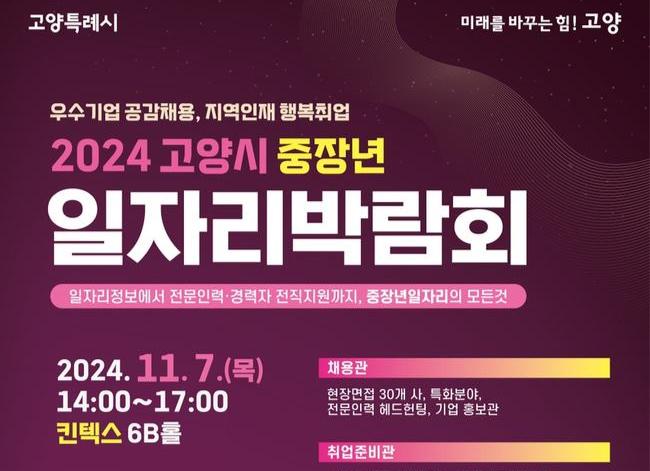 고양시, 11월 7일 킨텍스서 중장년일자리박람회 개최