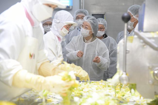 오유경 식품의약품안전처 처장과 송미령 농식품부 장관이 13일 농업회사법인 ㈜한울(충남 청양군 소재)을 방문해 김장용 배추와 무 등 식재료의 안전 관리 현황을 점검하고 있다. ( 2024. 11. 13.)